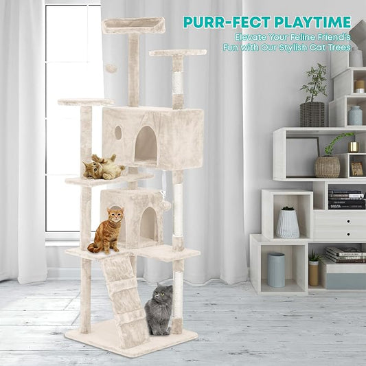FDW | 70" Cat Tree Tower | Beige | Multi-Level Indoor Activity Center - Image 2