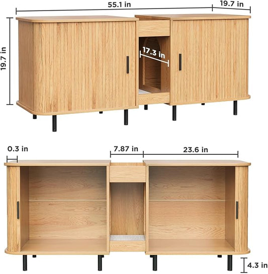 Double Litter Box Enclosure for 2 Cats, Large Indoor Cat House - Image 2