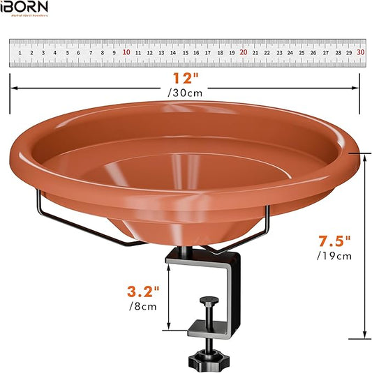 iBorn Bird Bath, Deck Mounted Bird Baths 12inch, Birdbath - Image 2