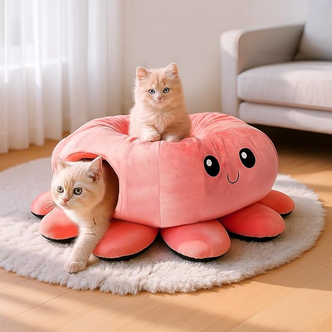 Cat Tunnel Bed for Indoor Cats, Peekaboo Cat Cave Bed, Soft Cat Donut Tunnel - Image 9
