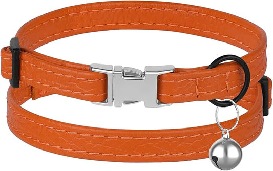 Leather Cat Collar with Buckle and Removable Bell - Image 2