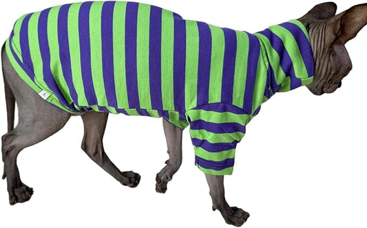 Vintage Stripes Sphynx Hairless Cats Shirt Cotton Cat Turtleneck Pet Clothes - Image 2