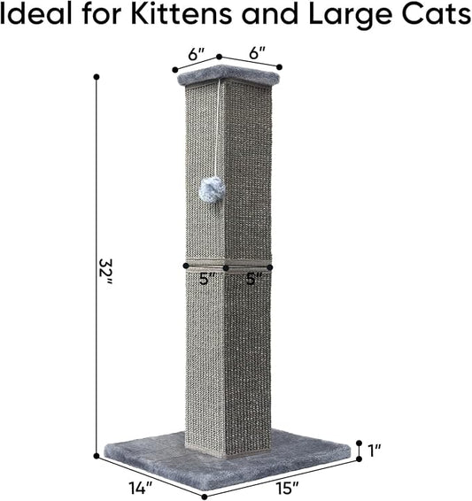 Cat Scratching Post 32 Inch for Indoor Large Cats and Kitten, Nature Sisal Tall - Image 2
