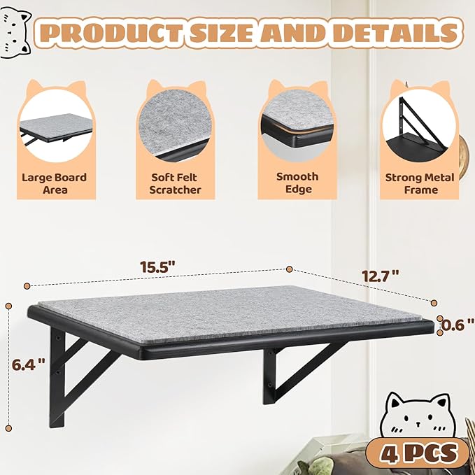 Cat Wall Shelves Set of 4, Purrfect Cat Furniture Set - Image 7