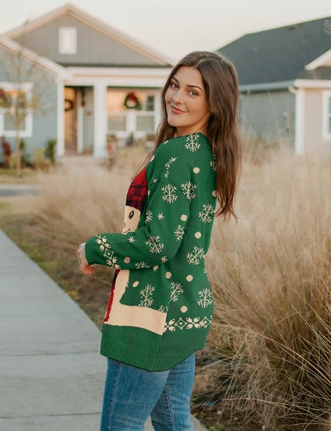 YESNO Women Christmas Sweater Graphic Printed Oversized Pullover Sweaters - Image 4