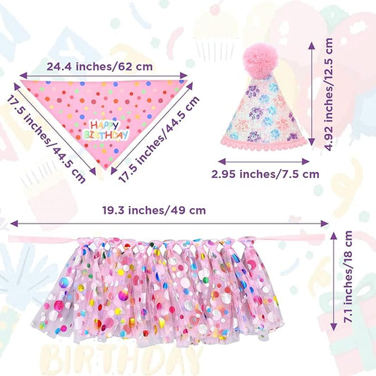 Dog Birthday Bandana with Hat and Dress Girl Set Puppy Birthday Party Supplies - Image 2