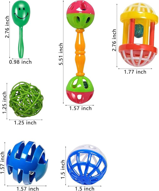 10-Pack Bird Toys for Parrots – Natural Rattan & Plastic Bell Balls – Safe - Image 2