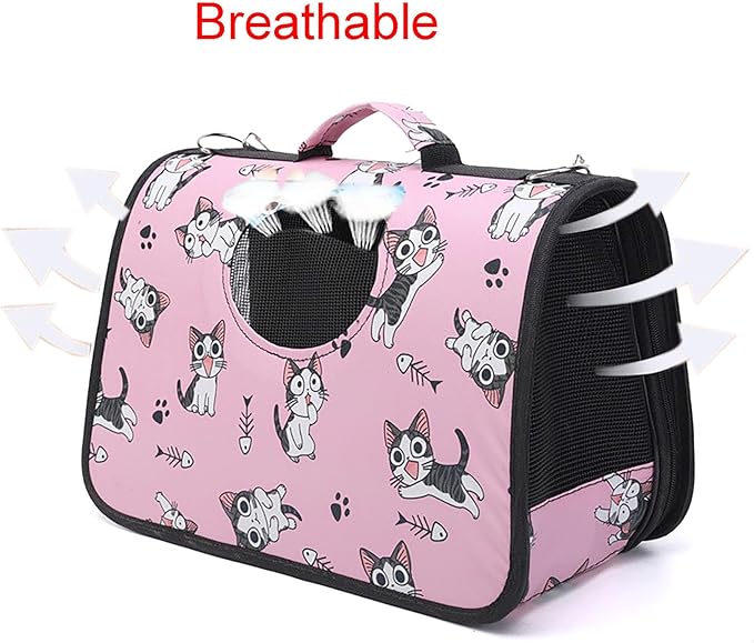 Pet Carrier with Shoulder Strap, 14 Inch x 9.4 Inch x 7 Inch Foldable Pink - Image 5