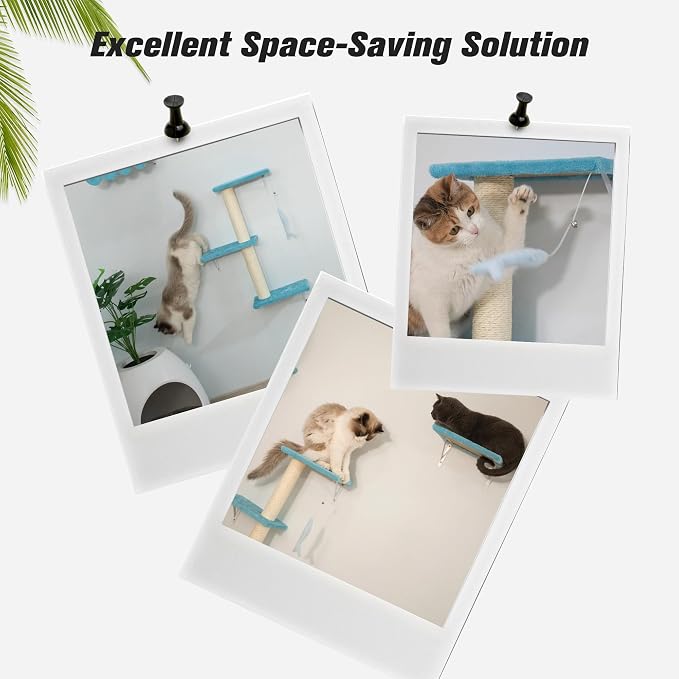 COZIWOW 4-Piece Wall-Mounted Cat Tree Set – Sturdy Wood Pet House, Scratching - Image 9