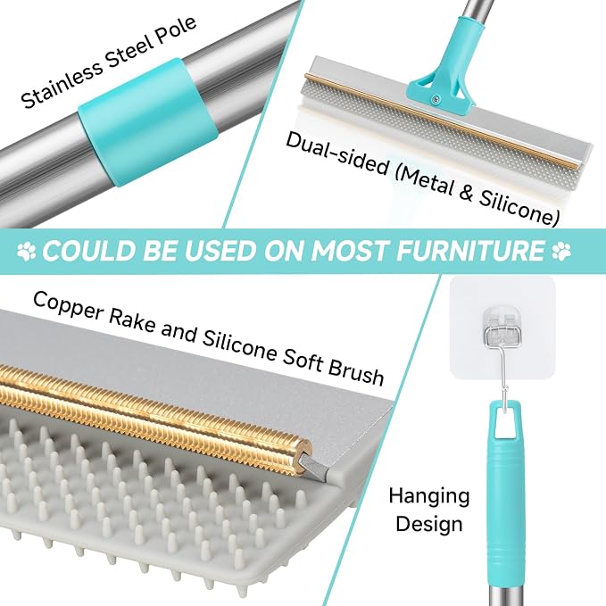 Carpet Rake for Pet Hair Removal Tool, Reusable Pet Hair Remover Broom - Image 9