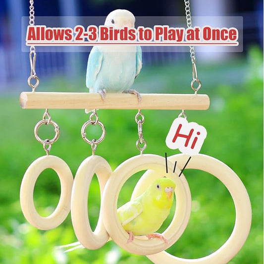 Bird Swing Rings for Cage, Hanging Bird Toys Natural Wooden, Bird Perch - Image 2