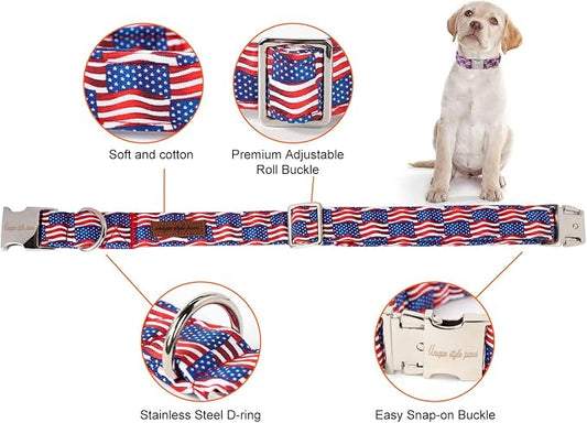 Unique style paws Independence Day Dog Collar Metal Buckle Wave Flag Collar - Image 2