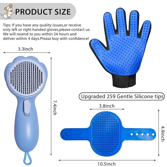 GJEASE Cat Grooming Glove Brush, Self-Cleaning Slicker Pet Brush - Image 2