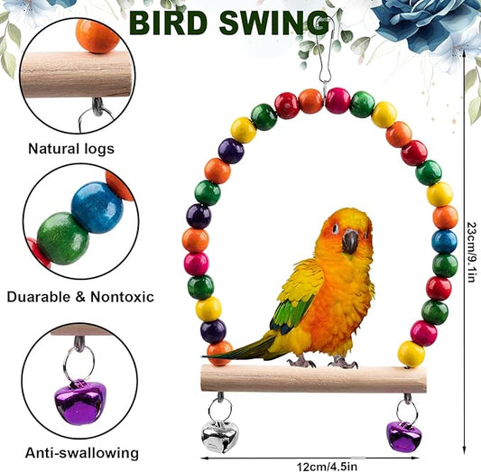 Bird Toys for Parakeets 7Pcs, Wood Parrots Budgie Cage Accessories, Bird Perch - Image 2