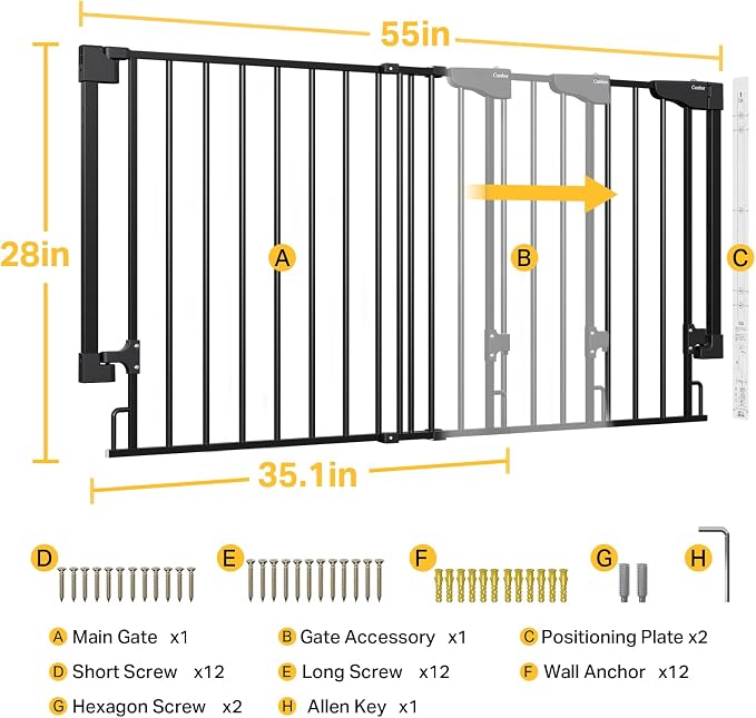 Cumbor 35.1–55" No Bottom Bar Baby Gate - Image 8