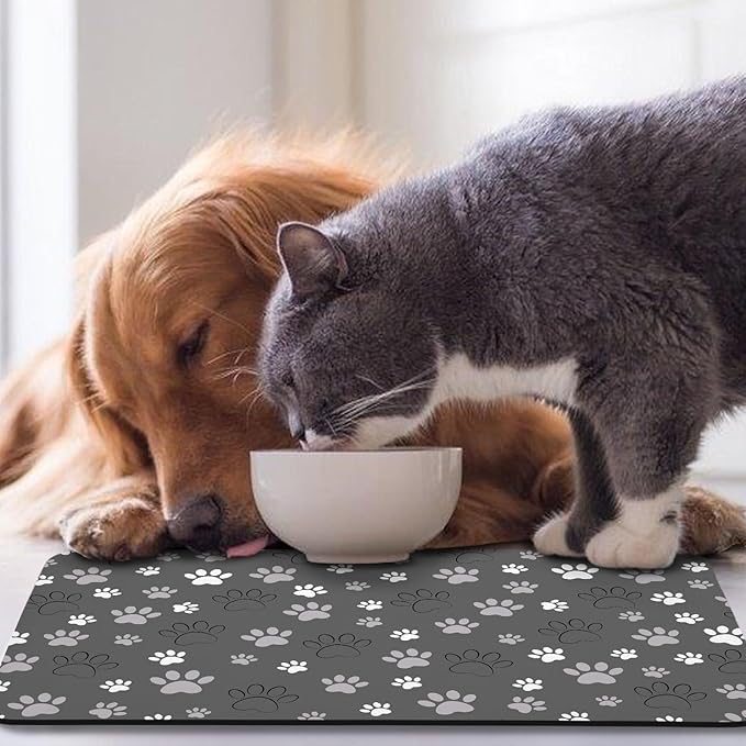 Dog Food Mat, Absorbent Water Bowl Mats Cat Pet Feeding Placemats Dark Gray 12 - Image 7
