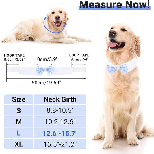 Segarty Dog Bow Tie for Neck Girth 12.6-15.7in, Adjustable Light Blue Plaid - Image 2