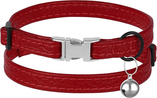 Leather Cat Collar with Buckle and Removable Bell - Image 2