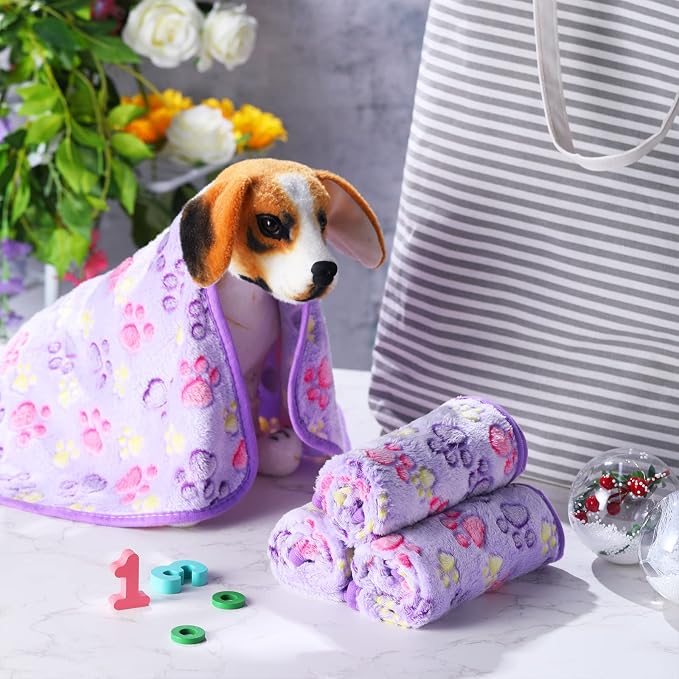 Tatuo 4 Pcs Dog Blanket for Pet Puppy Teething Toys Paw Print Fleece Blanket - Image 7