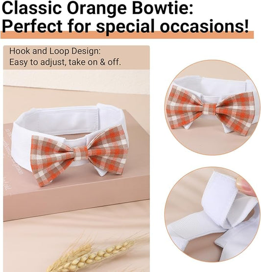 Segarty Dog Bow Tie, Adjustable Orange Plaid Bowtie Collar - Image 2
