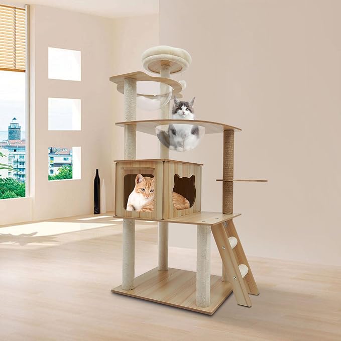 Wood Cat Tree, Modern 5-Tier Wooden Cat Tree, Wooden Tower - Image 9