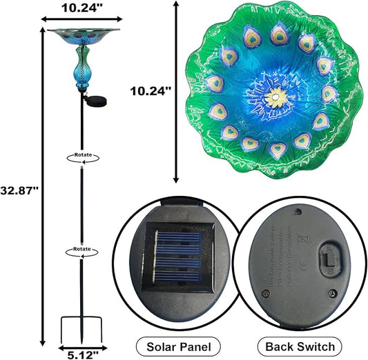 Blue Peacock Ground Stake Solar Bird Feeder - Image 2