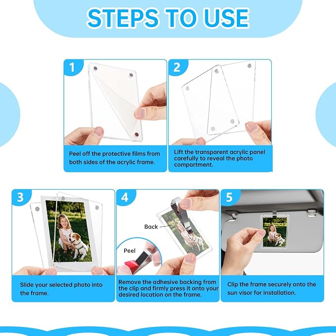 4 Pack Magnetic Car Visor Photo Holder – Personalized Acrylic Clip - Image 7