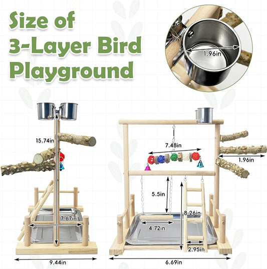 kathson Bird Playground Parrot Perch Stand Toys, Birds Wood Play Gym Activity - Image 2
