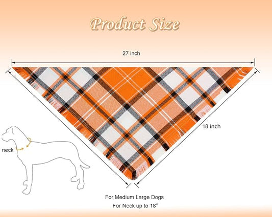 Fall Dog Bandanas, Autumn Halloween Orange Plaid Scarf, Triangle Holiday - Image 2