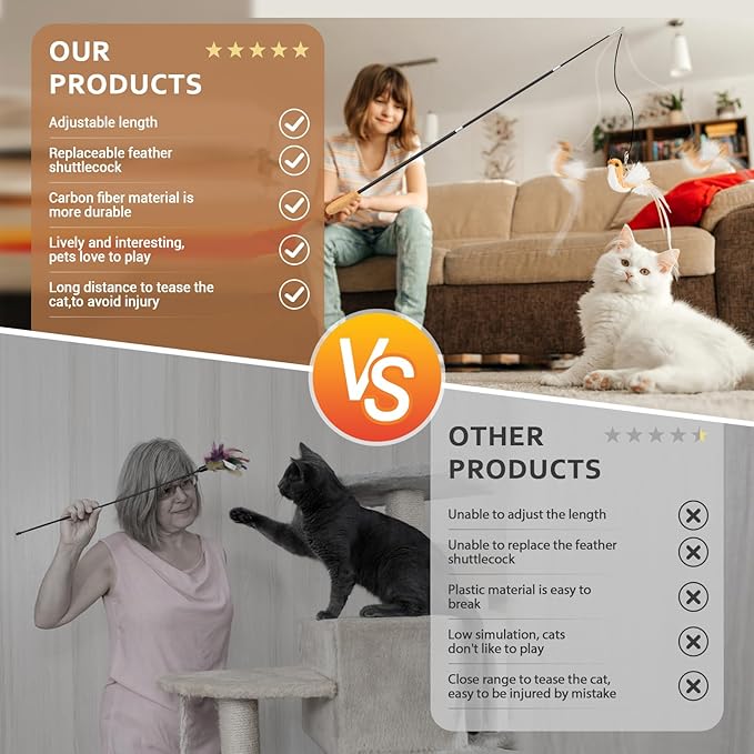 ROSAUI Cat Teaser Wand Toys, Interactive Bird Toys - Image 6