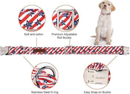 Unique style paws Independence Day Dog Collar Metal Buckle Striped Star Collar - Image 2