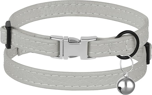 Leather Cat Collar with Buckle and Removable Bell - Image 2