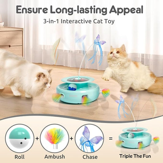 ORSDA Cat Toy, 3-in-1 Automatic Interactive Electronic Moving Ambush Feather - Image 2