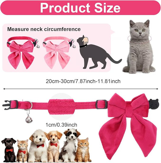 2 Pcs Pink Cat Collar with Bow Bells Breakaway Cat Bowtie Collar with Bell - Image 2