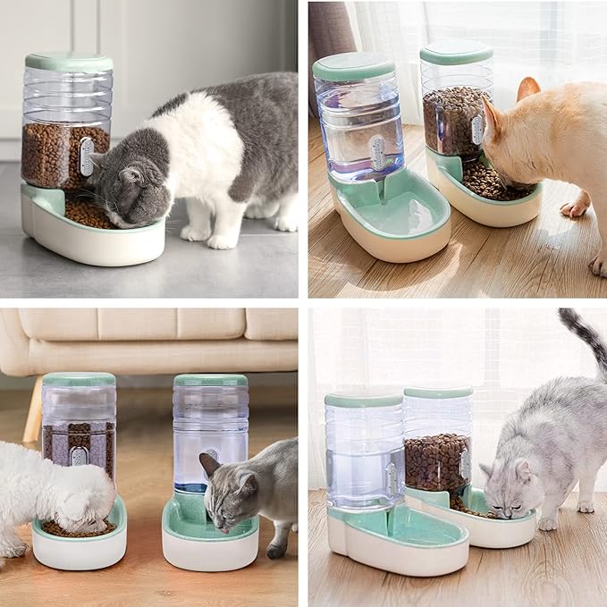 Automatic Dog Cat Feeder and Water Dispenser Gravity Food Feeder and Waterer Set - Image 6