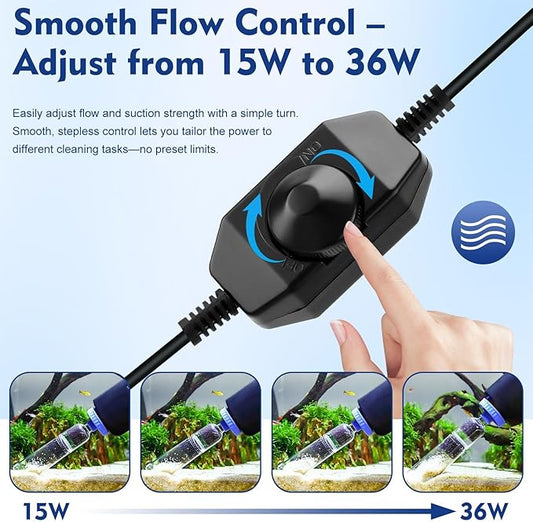 AQQA DC 36W Electric Aquarium Vacuum Gravel Cleaner 6-in-1 Multifunctional Fish - Image 2