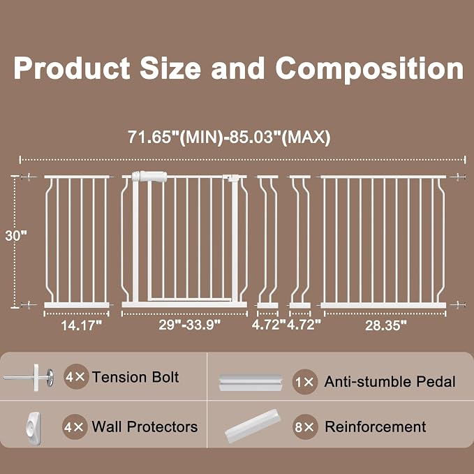 WAOWAO 71.65-85.03" Baby Gate Extra Wide Pressure Mounted Walk Through Swing - Image 6