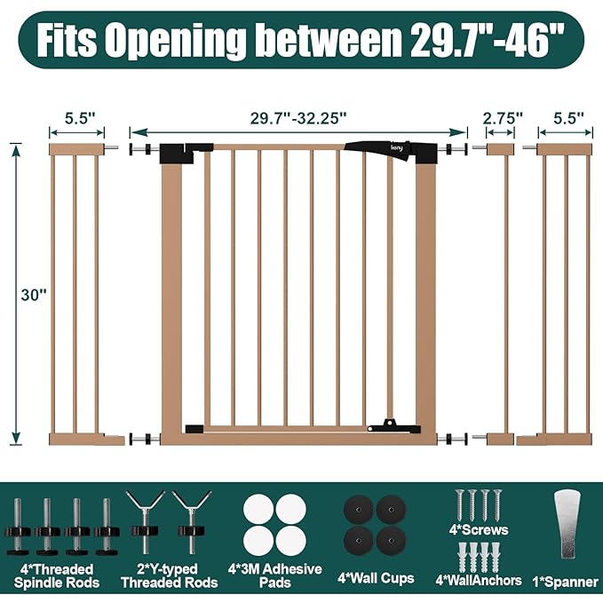 keny 29.7"-46" Baby Gate for Stairs, Auto Close Dog Gates for Doorways - Image 6