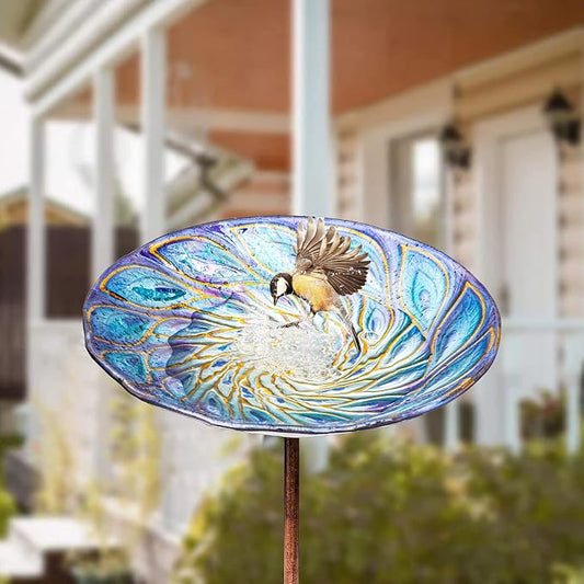 VCUTEKA Glass Bird Bath Outdoor BirdBath Garden Bird Feeder - Image 2