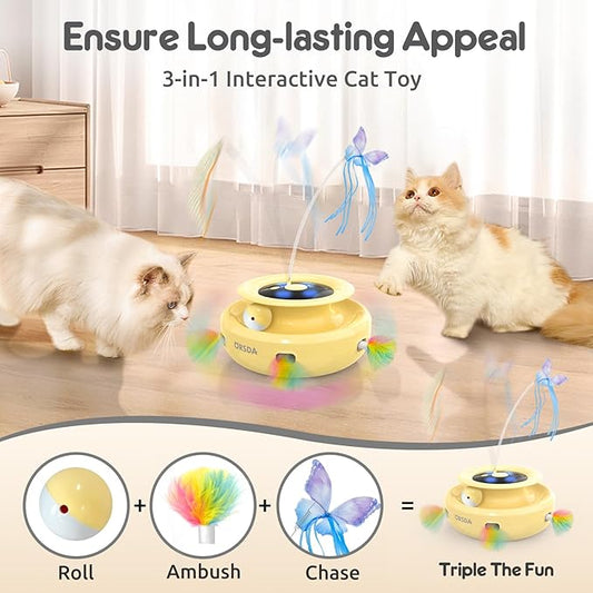 ORSDA Cat Toy, 3-in-1 Automatic Interactive Electronic Moving Ambush Feather - Image 2