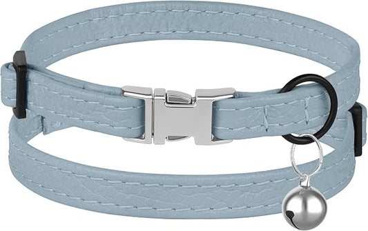Leather Cat Collar with Buckle and Removable Bell - Image 2