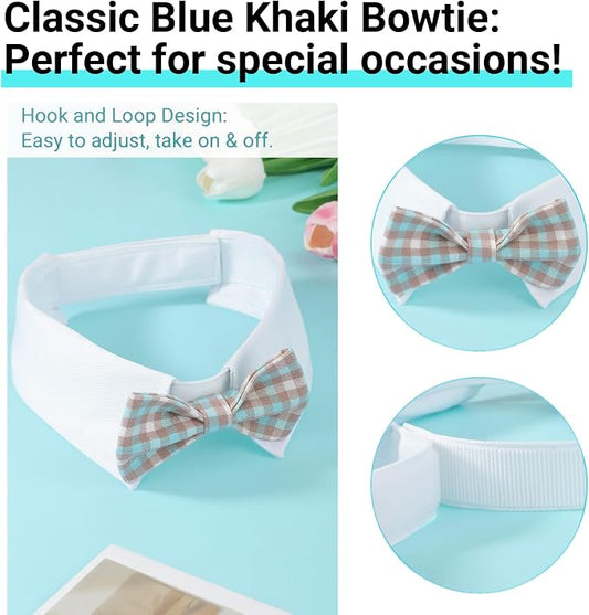 Segarty Dog Bow Tie Neck Girth 16.5-21.2in, Adjustable Blue Khaki Plaid Bowtie - Image 2