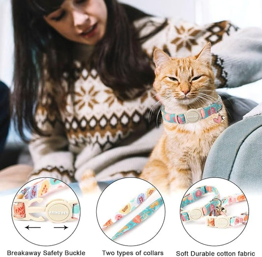 ARING PET 2 Pack Valentine's Day Cat Collars-Cute Heart Cat Collar Breakaway - Image 2
