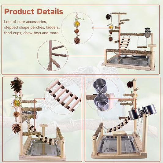Bird Playground Natural Parrot Toys Perch Stand Cockatiel Swing - Image 2