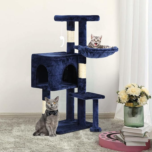 BestPet | 37" Cat Tree Tower | Navy Blue | Sturdy Multi-Level Cat Tree - Image 2