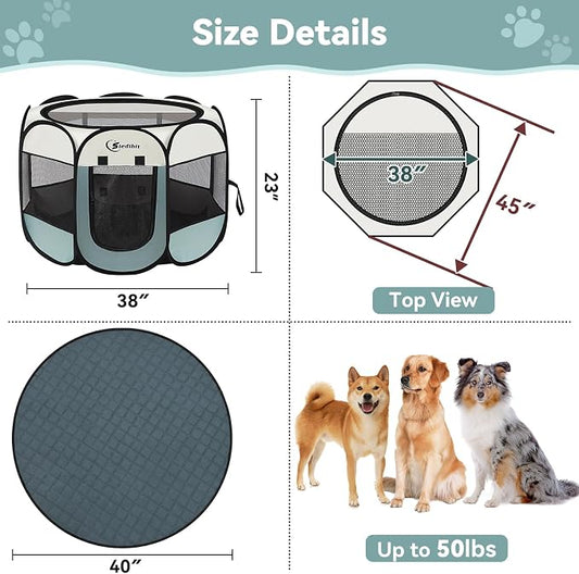 Pink Puppy Playpen for Middle Dog Cat, Dogs Tent Crate Cage Indoor/Outdoor - Image 2