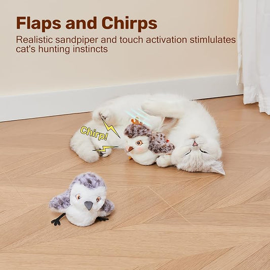 Potaroma Cat Toys 2 Pcs Flapping Sandpiper Pair-Mate, Lifelike Birds Chirp - Image 2