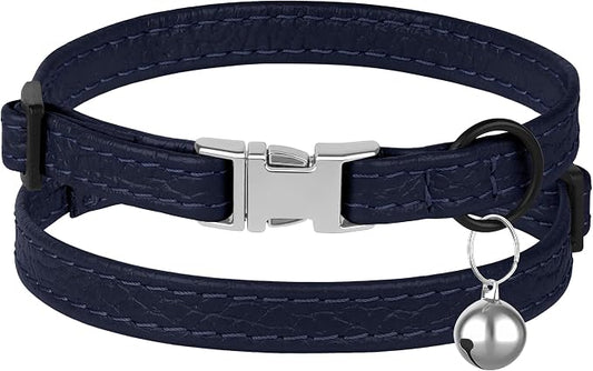 Leather Cat Collar with Buckle and Removable Bell - Image 2