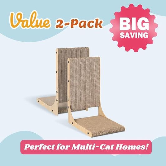 Zakkart 2-Pack Cat Scratching Board, 19.7'' Tall Cardboard L Shape Vertical Cat - Image 2