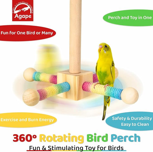 Agape Bird Toy, Parrot 360° Interactive Rotating Perch, Bird Cage Accessories - Image 2